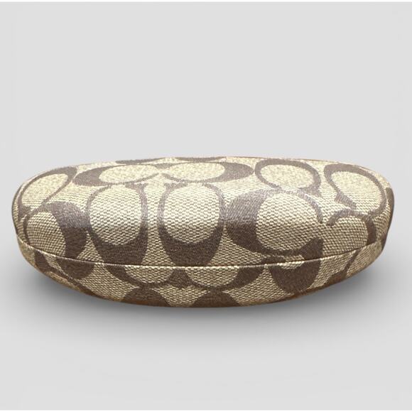 COACH Signature Tan Brown Logo Monogram Hard Clam Shell Sunglass Eyeglass Case - Picture 1 of 5